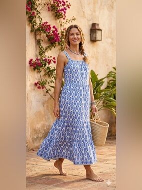 MAX STUDIO / Blue Floral Maxi Sundress - Sz L - NWT